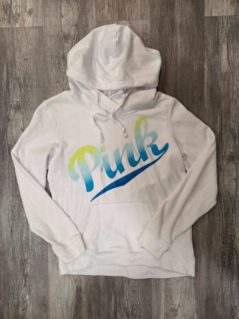 Victoria’s Secret Pink White Ombre Scripted Logo Hoodie Woman's Small